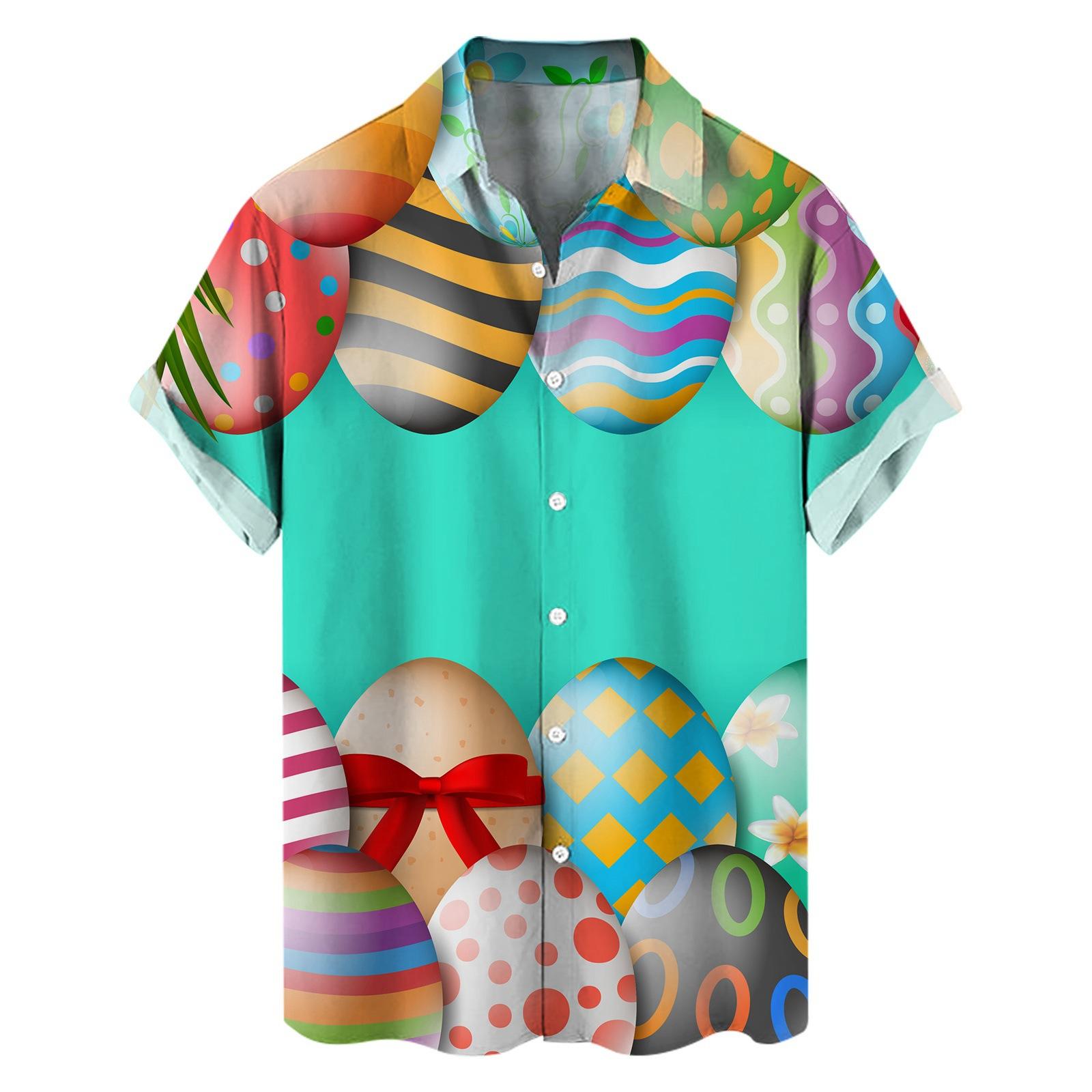 Fashion human Nieuw shirt Pasen elementen 3D digitale print heren losse trend korte mouw shirt XXXL
