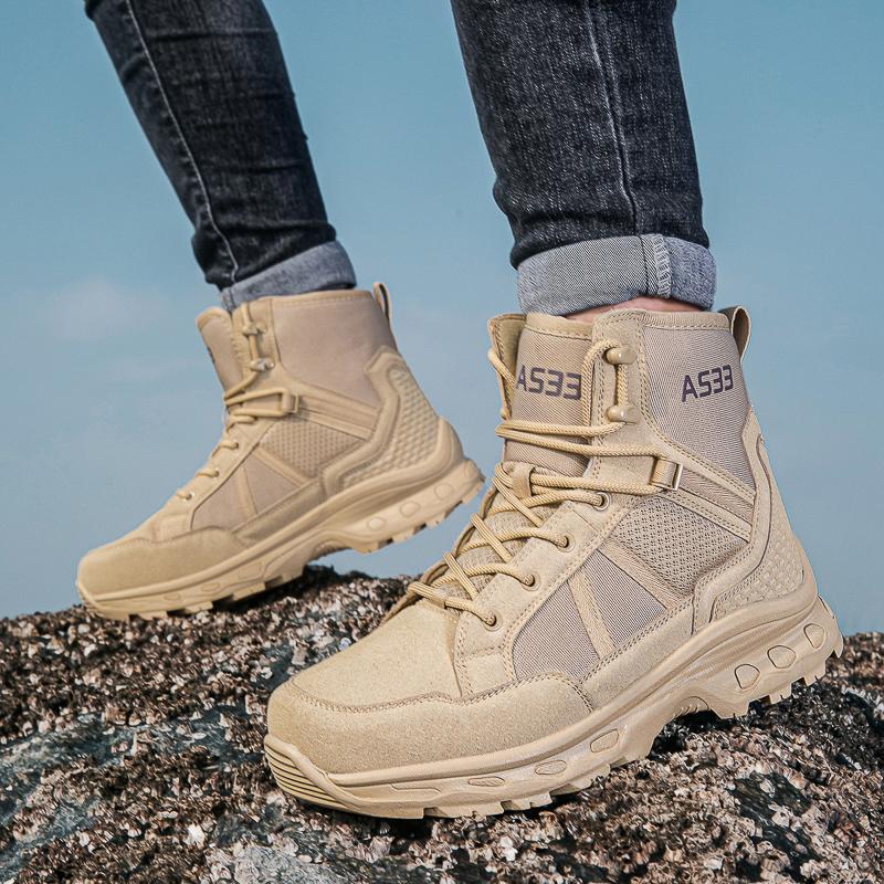 New Men's Hiking Boots High Top Combat Training Boots Anti Slip Snow Boots Field Desert Boots Outdoor Cycling Shoes