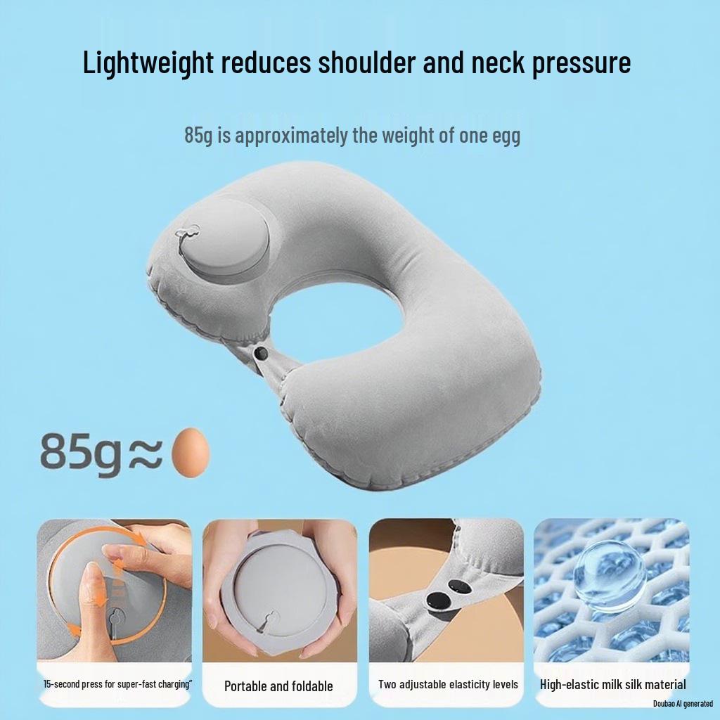Inflatable U-Shaped Travel Neck and Back Support Pillow for Airplane & Train