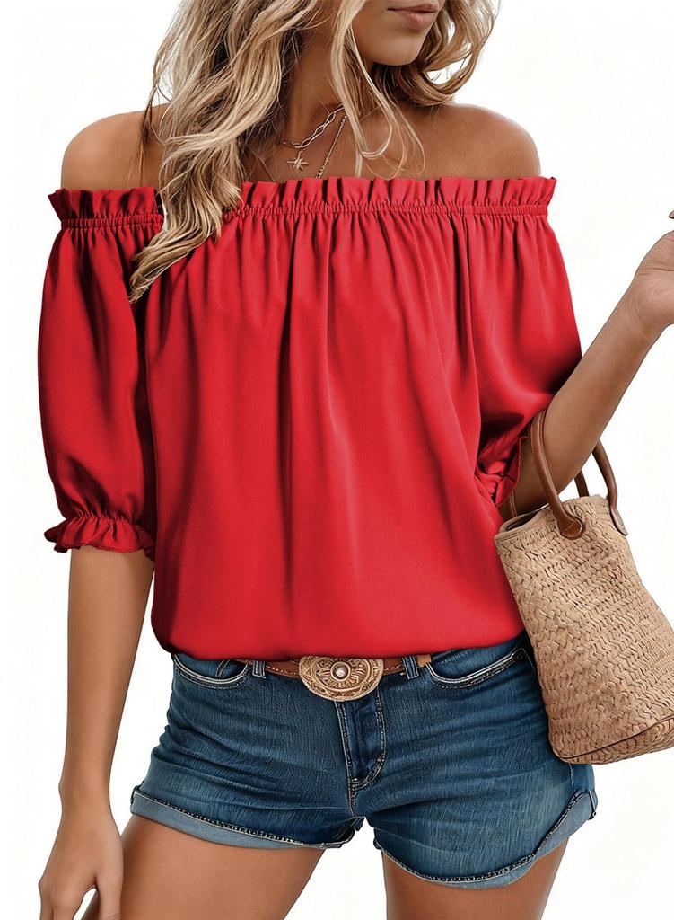 Camicia Bardot con Volant - Nuovi Arrivi Primavera/Estate 2026 per Donna - Stile Europeo & Americano