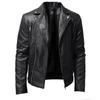 Giacca in pelle PU da uomo, tinta unita, casual, vestibilità slim, con cerniera, manica lunga, colletto rovesciato, giacca in pelle da motociclista, abbigliamento da uomo