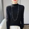 Jersey de Punto de Manga Larga Ajustado para Mujer con Cuello Alto - Color Sólido, Alta Elasticidad, Capa Base Otoño/Invierno.