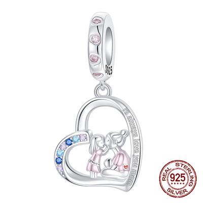 Copper ILl Always Love You Mom Mother And Daughter Pendants Fits Genuine Charm Bracelet Women DoItYourself Jewellery Gifts