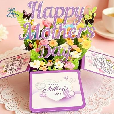 Carte Surprise Fleurs 3D Fête des Mères Papillon Créatif Carte de Vœux pour Maman Meilleurs Vœux Cadeaux Carte Pop-Up Fleurs Décoration de Fête