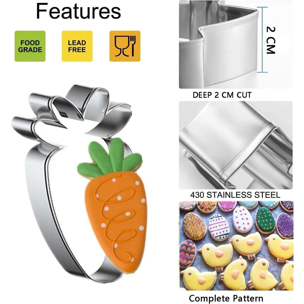 Spring Easter Cookie Cutter Set of 10, Stainless Steel Biscuit Molds Silver, DIY Baking Pastry Tools Kit