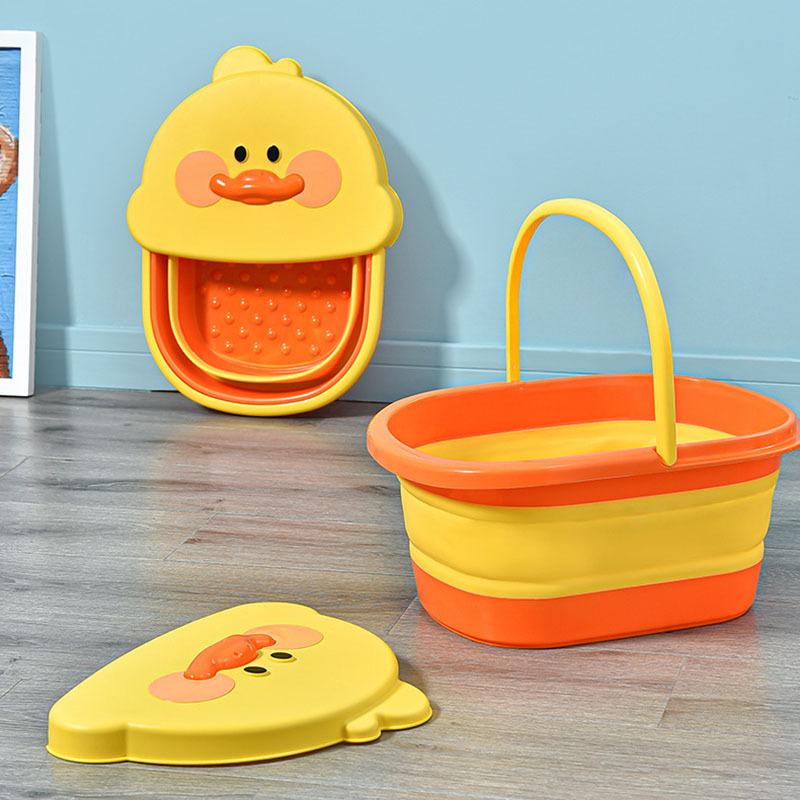 Folding Cartoon Duck Children's Foot Soaking Bucket with Lid Massage Foot Washing Basin Portable Household Insulation