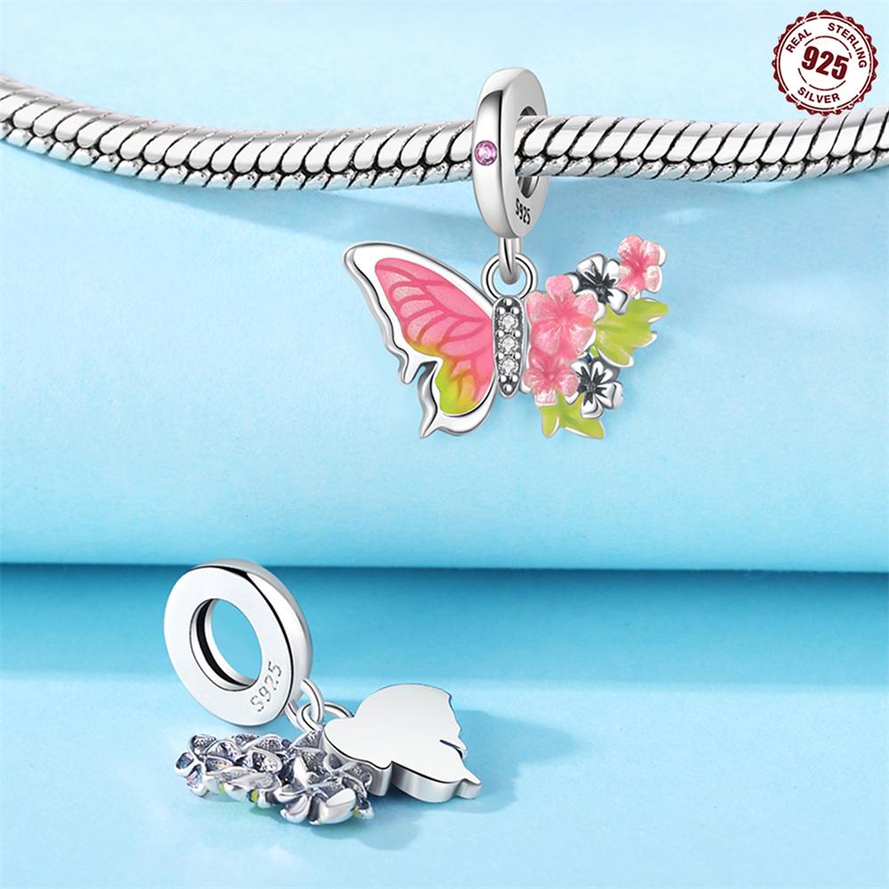 Beads Copper Charms Original Pink Butterfly Insect Pendant Beads Fit Bracelet Jewelry Diy Women Fine Gift Accessory