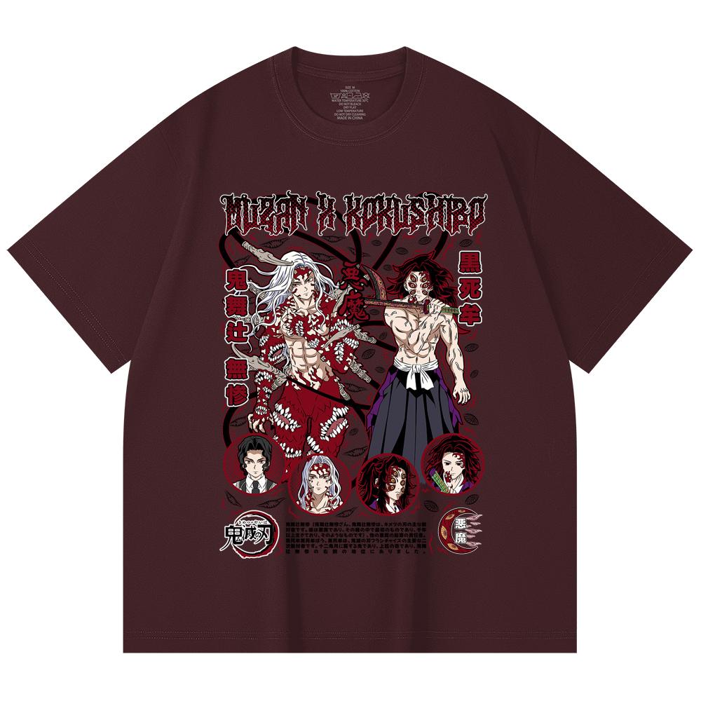 

230 Gsm 100% Cotton Demon Slayer V14 Muzan Kokushibo Print Unisex Heavy Cotton T Shirt 2XL вина червоного кольору