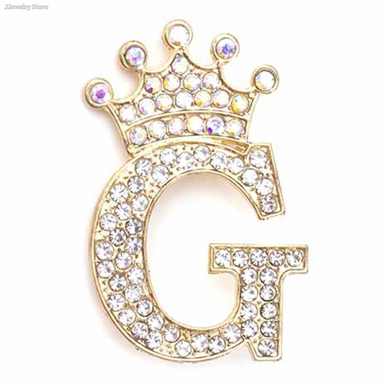 New 26 Letters A-Z Brooch Rhinestones Crystal Gold Color English Alphabet Metal Pins Cute Jewelry Accessories Christmas Gift