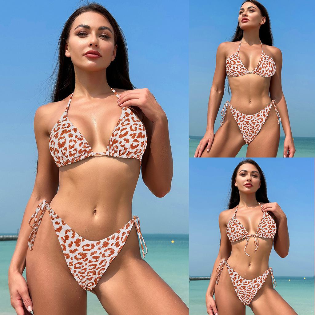 Women's Swimsuit Leopard Print Halter Bikini Swimsuit