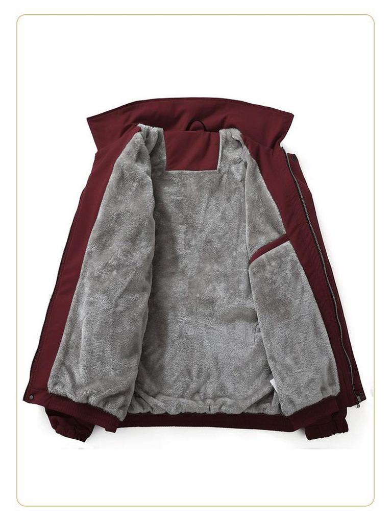 Nowa Męska Unisex Amerykański Styl Kurtka Casual z Klapami i Trzema Paskami z Pluszowym Podszyciem