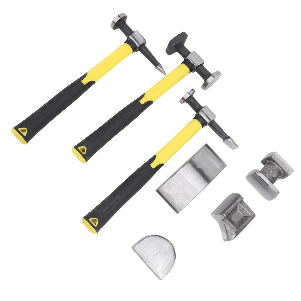 7PCS Auto Body Repair Kit Carbon Steel Heavy Duty Auto Body Hammer and Dolly Set Dent Repair Tools w