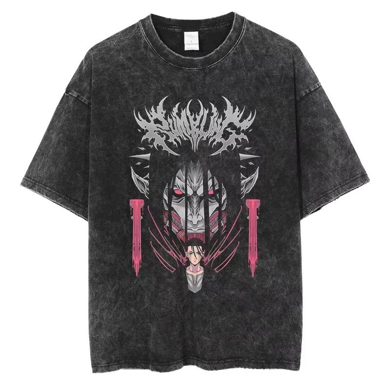 

Round Neck Y2k Tshirt Men Clothing in Top Tees Mens T-Shirt Anime Attack on Titan Eren Jaeger Printed Washed S
