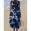 European and American New Summer Flower Ocean Printing European Size Round Neck Sleeveless Long Dress Creative Loose Dress