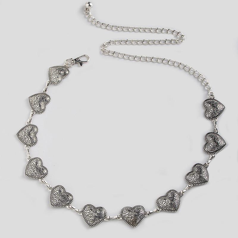 Waist Metal Classic Chain For Women With Heart Pendant And Floral Design For Fashion Accessory
