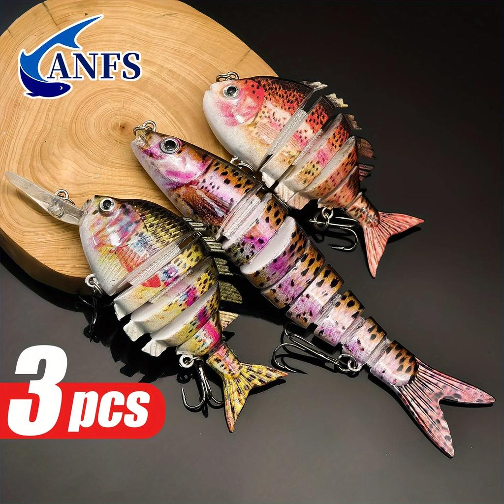 3pcs Sinking Multi-section Bionic Lure,Artificial Bait for Bass, , Striped Bass, Salmon, Snook,Outdoor Angling Accessories