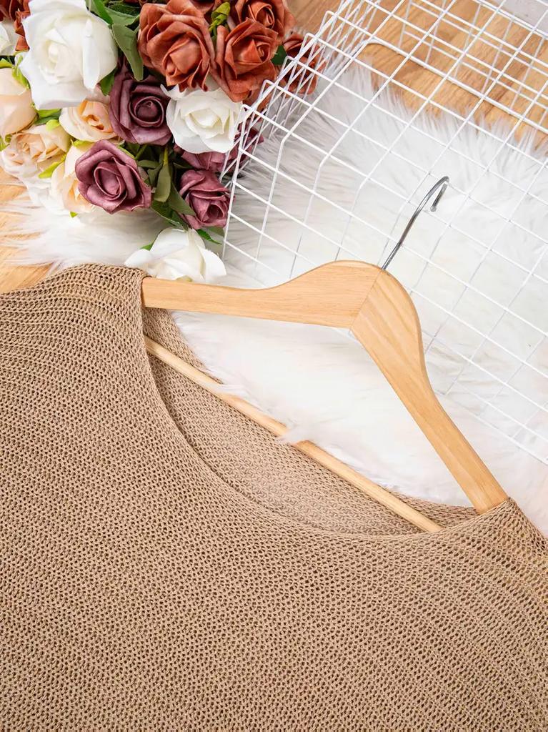Cross-border summer round neck solid color casual loose shoulder sleeves versatile large size women's pullover sweater