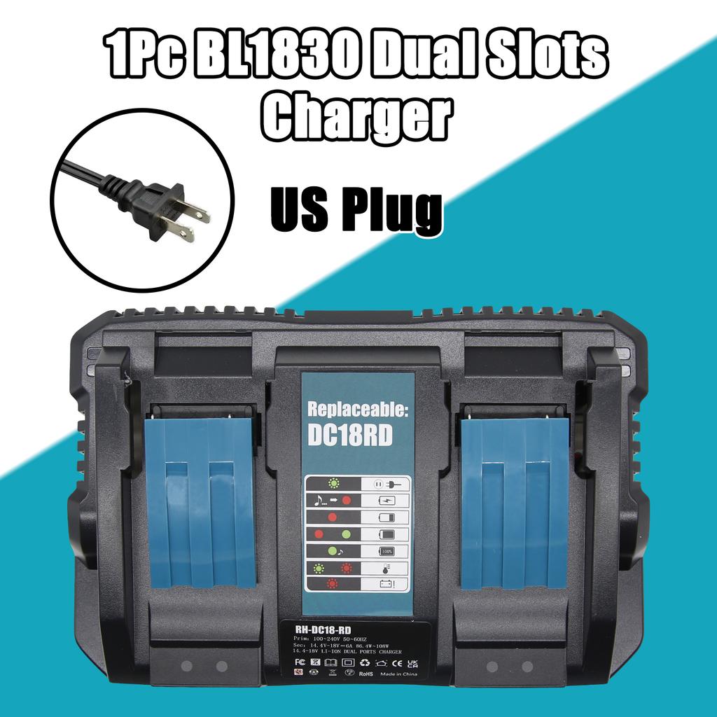 DC18RD 18V Dual Charger For Makita BL1830 BL1415 BL1430 BL1840 BL1850 BL1860 14.4V-18V Li-ion Battery Replacement 6A Charger