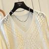 Women's Loose V-Neck Openwork Knit Pullover