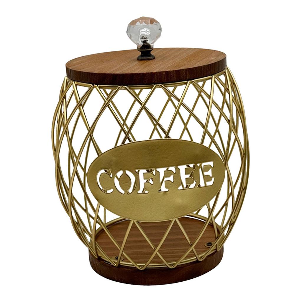 Coffee Pod Holder Large Capacity with Wood Base Storage Cup Coffee Pod Basket Organizer Cup for Hotel Family Kitchen Home Cafe