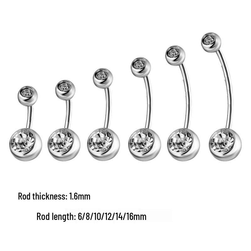 14G Stainless Steel Double Diamond Multi-Size Belly Ring Piercing Jewelry for Dance
