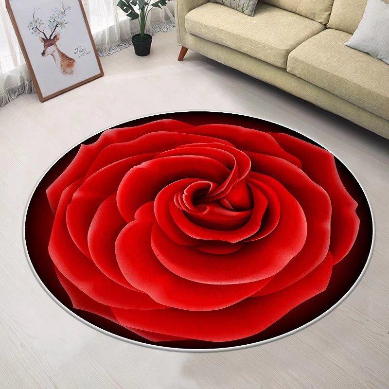 Blue Flower Small Chair Mat Carpets for Living Room Modern Bedroom Decor Anti-skid Floor Mat Special-shaped Study Area Rug 120cm