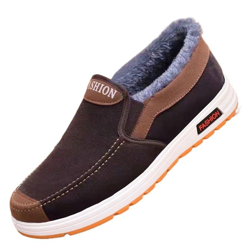 Men's Winter Fleece-Lined Slip-On Snow Shoes Non-Slip Warm Comfortable Casual Flats.