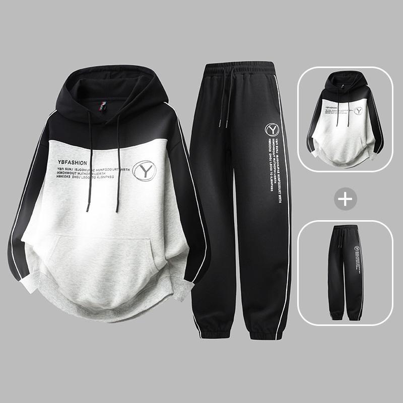 Męski dres z bluzą z kapturem Color Block, 2-częściowy zestaw: bluza z kapturem i spodnie