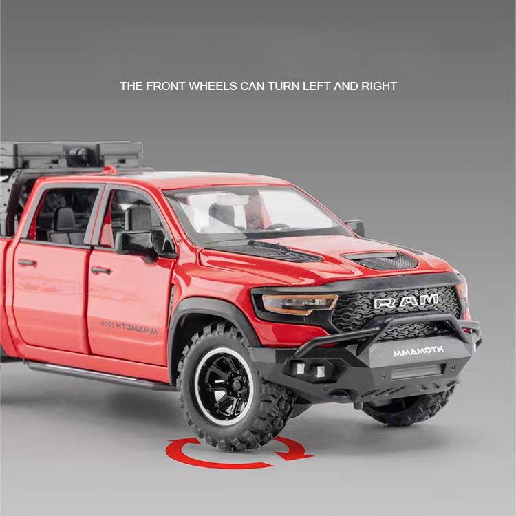 Dodge Hennessey Mammoth 1000 TRX Off-Road Pickup Truck Simulation Diecast & Toy Vehicles Sounds & Light Pull Back Car 1:32 Alloy Model