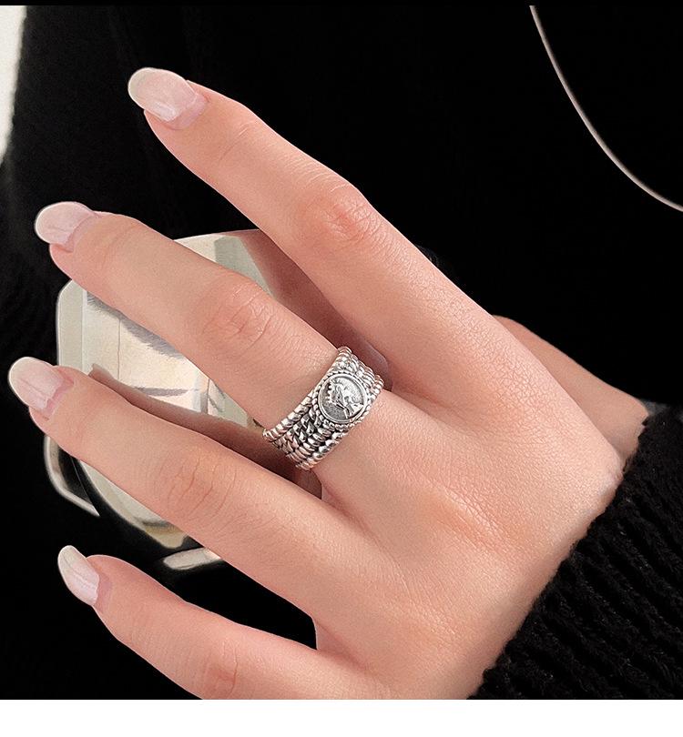 Yinruitai S925 Sterling Silver Wide Band Ring: Women's Retro Fashion Open Finger Ring, Trendy Index Finger Accessory.
