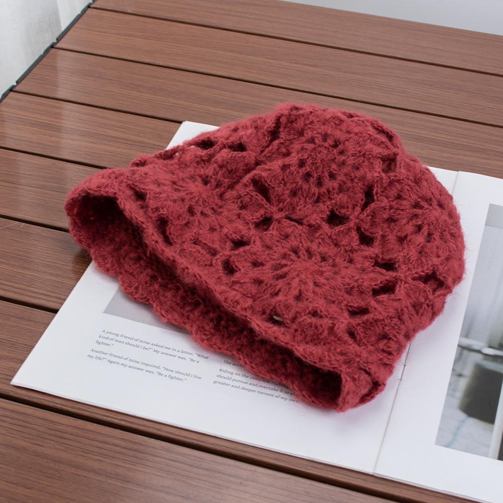 Hat Women's Double Layer Handmade Crochet Pullover Hat Warm Knitted Hat Autumn and Winter Wool Hat Versatile Casual Baotou Hat Tide
