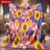 1pc 2D Colorful Floral Sunflower Lily Rose Iris Themed Pattern Flannel Blanket, Soft HD Digital Print, Cooling Blanket All-Season Use! Soft And Breath