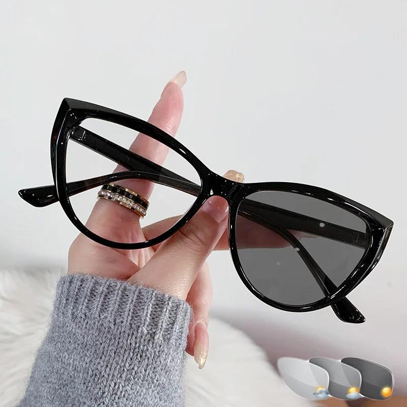 Fashion Trendy Anti-Blue Light Near Sight Eyewear Women Cat Eye Myopia Photochromic Glasses Vintage Lens Minus Eyewear 0 To -4.0