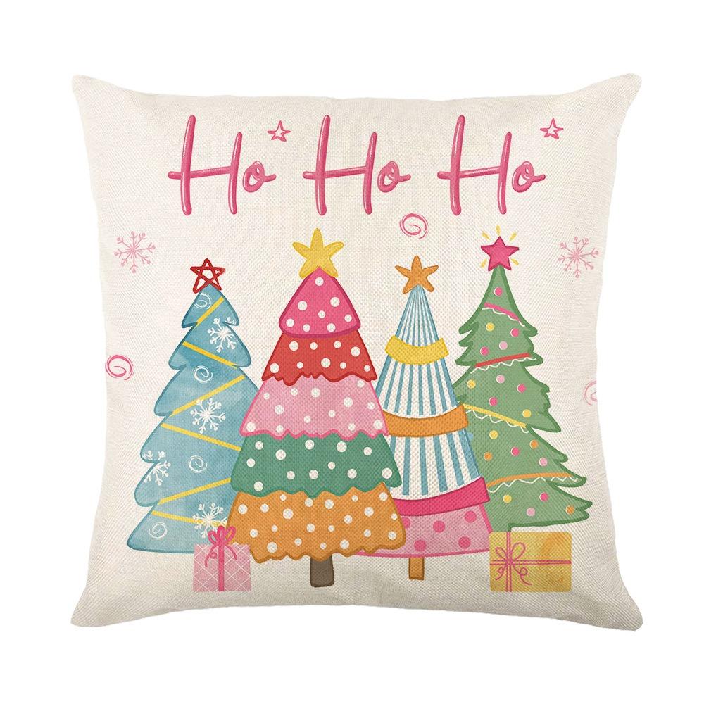 Linen Christmas Throw Pillow Cover Pink Christmas Tree Pillow Cover  Home Decoration
