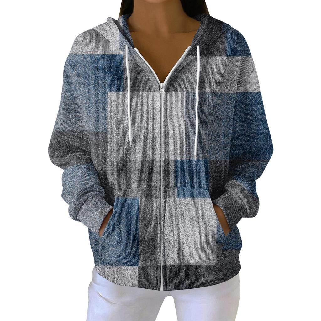 Women's Casual Fashion Long-Sleeved Zip-Up Christmas Print Knitted Hoodie