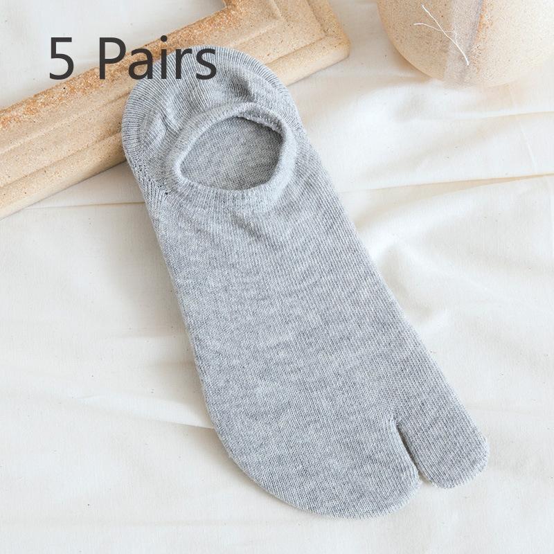 5 Pairs of Women's Summer Pure Cotton Shallow Mouth Silicone Anti Slip Invisible Two Toe Boat Socks