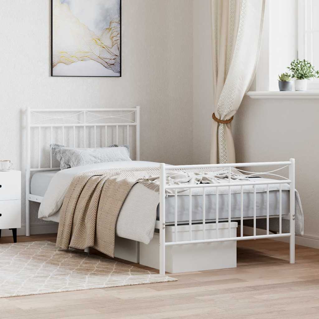 Metal Bed Frame with Headboard and Footboard White 90x190 cm
