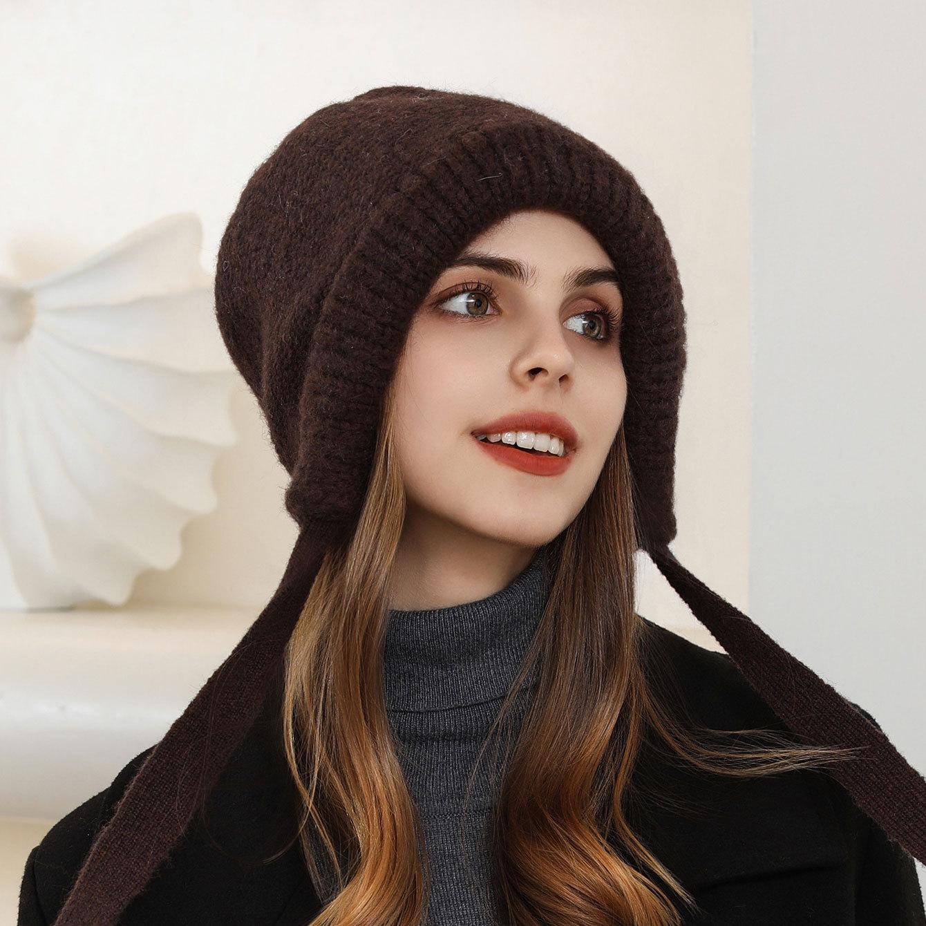 

Новая осенне-зимняя холодостойкая утолщенная теплая шапка-ушанка из шерсти, универсальная повседневная шапка с крупным обхватом головы, визуально уменьшающая лицо, вязаная шапка One Size