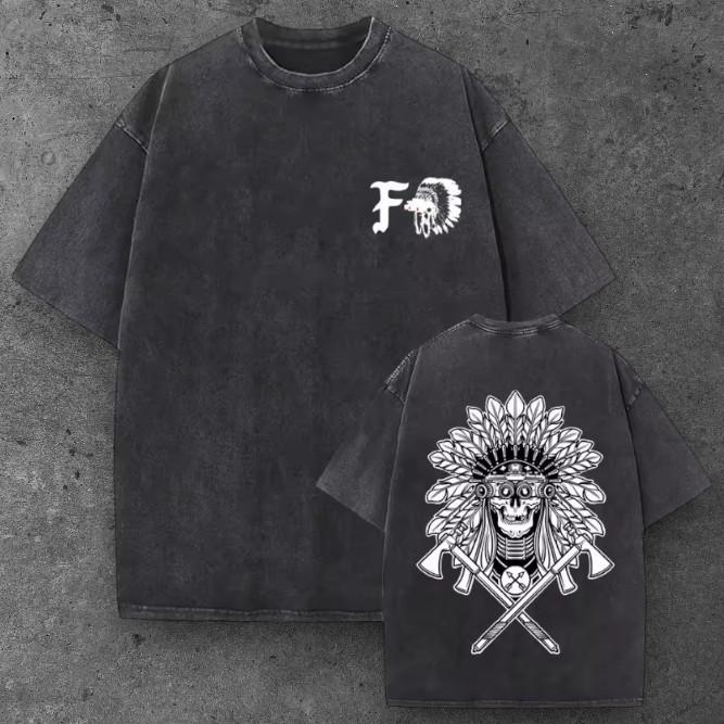 Mens War Bonnet Skull Tomahawk Oversized T Shirt Black Grunge Aesthetic S-2XL S разноцветный
