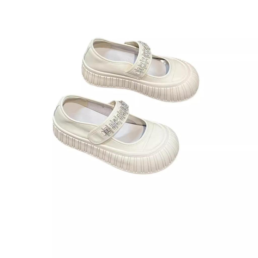 Ugly cute big head Mary Jane shoes women's 2025 spring and autumn new rhinestone Velcro cute single shoes versatile thick baseplate shoes