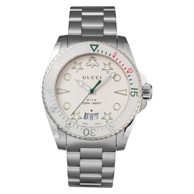 Gucci DIVE watch, stainless steel dial, sapphire crystal, quartz, 40mm, Swiss watch, YA136336, silver. серебряный