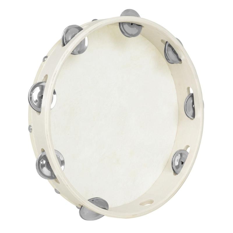 10in Interactive Wood Hand Drum Sheepskin Tambourine Percussion Instrument Toy for Kids Music Education Fun Instrument