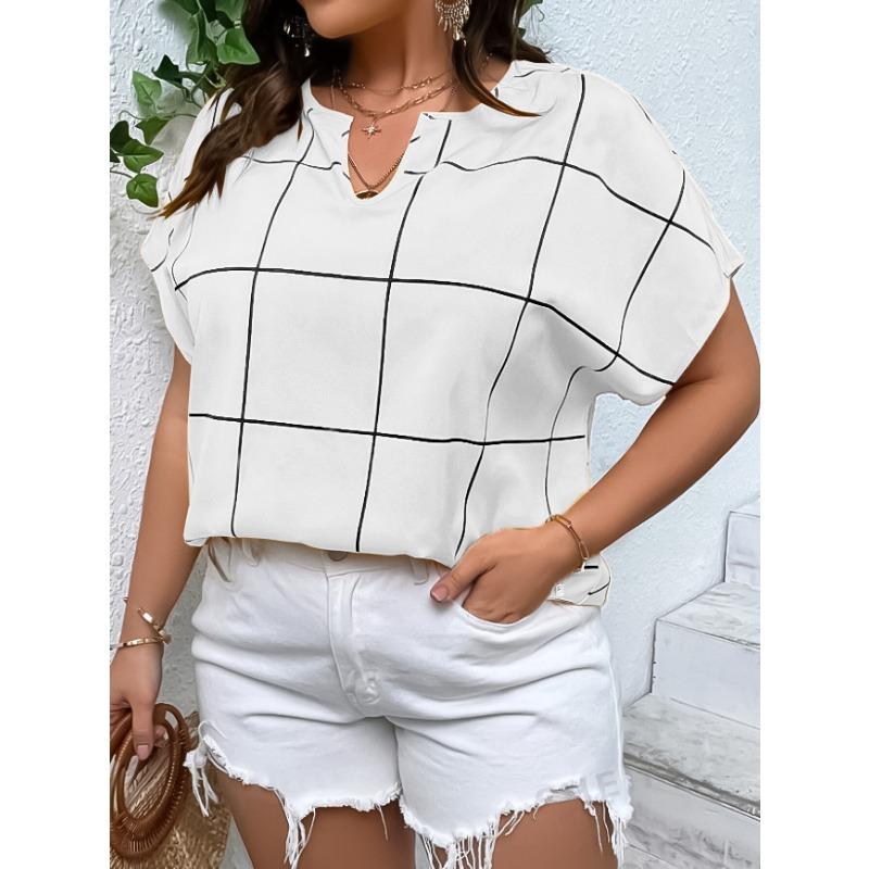 

Womens Plus Size Yellow Plaid Notch Neck Batwing Sleeve Blouse 1XL белый