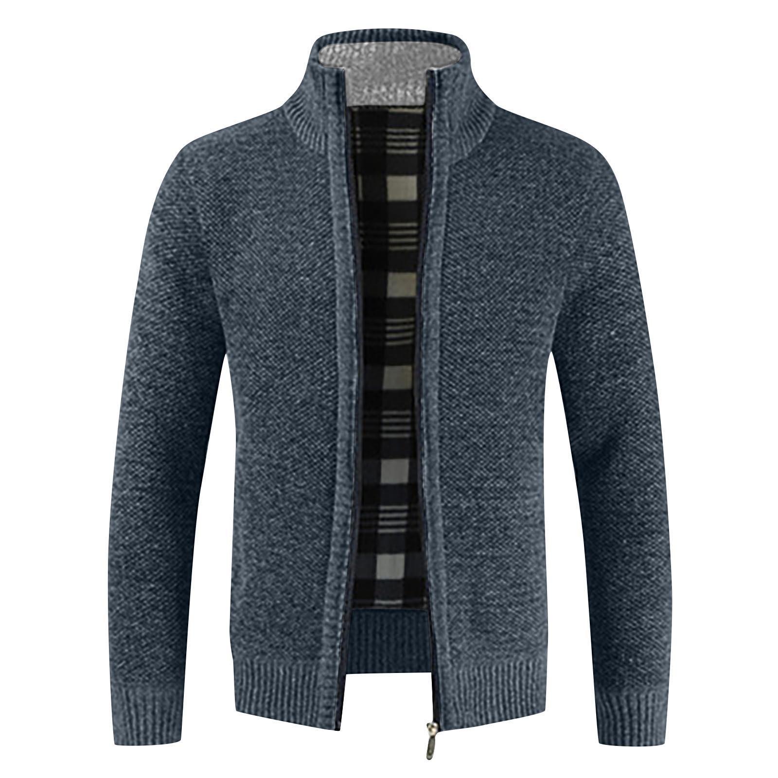 

И Зимняя мужская мода свободный кардиган теплая куртка с капюшоном с лацканами свитер M тёмно-синий