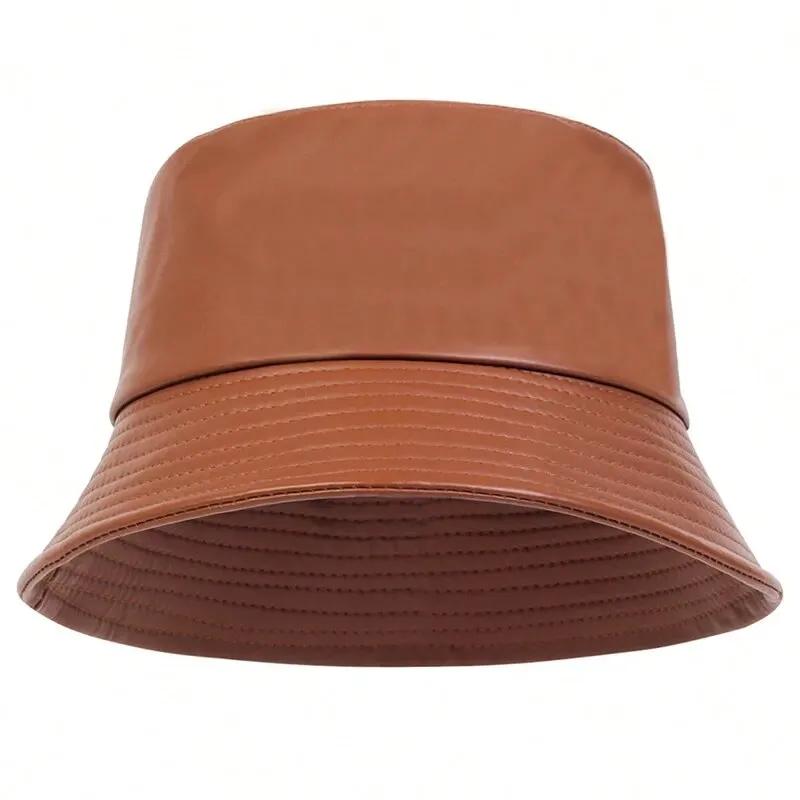 Fisherman Bucket Leather PU Faux Personality Color Plain Solid Neutral Gender Women Men For Caps Hats Fishermen Outdoor Casual Cap Sunscreen Hat