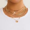 Fashion Small Butterfly Pendant Stacked Necklace Set, Niche Metal Chain Love Item Decoration