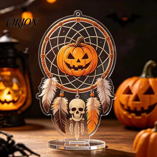 Festival Party Favors Halloween Acrylic 2D Flat Tabletop Ornament, Spooky Ghost Pumpkin Castle Desk Decorative Signs Sign for Home Office Table Shelf