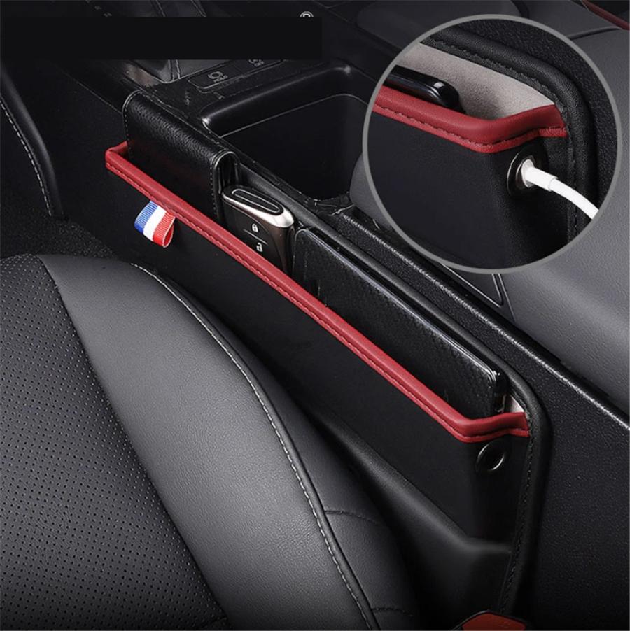 

Console Side Seat Gap Filler PU Leather Storage Box Front Seat Organizer Black