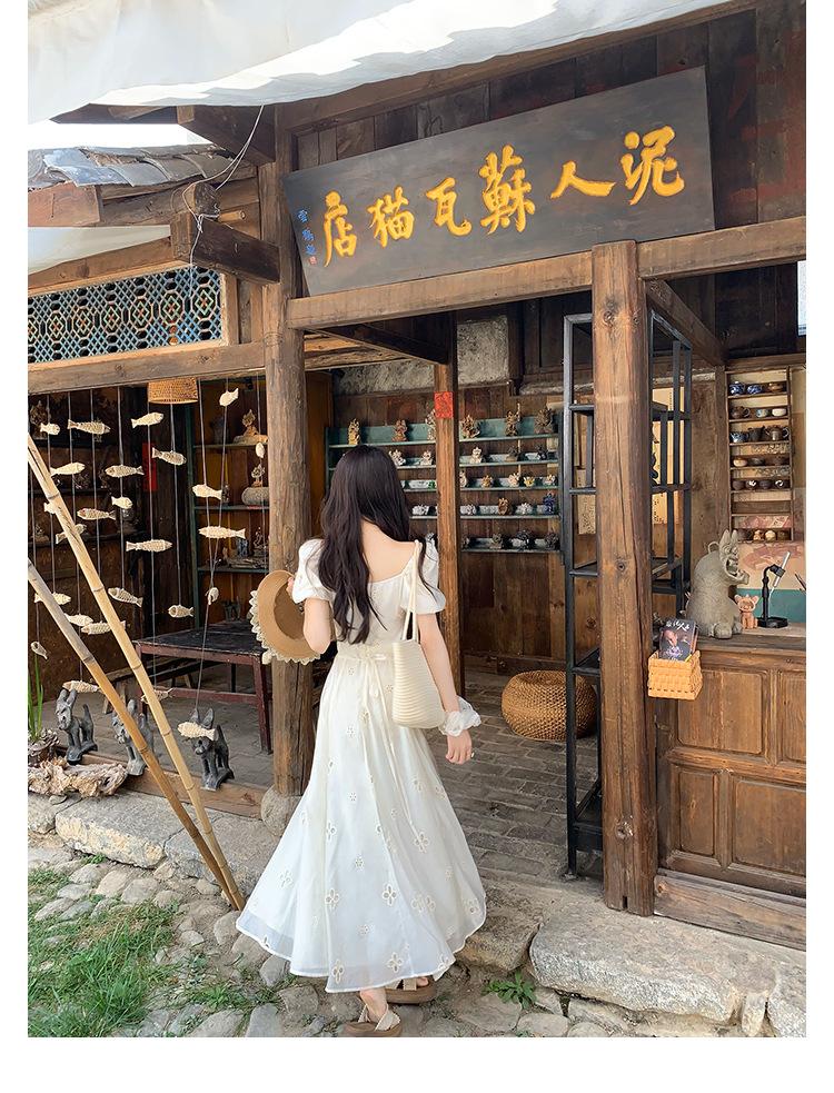 High quality] "Princess on the Run Dress" summer short-sleeved dress women's pure cotton vacation style, thin waist jumpsuit