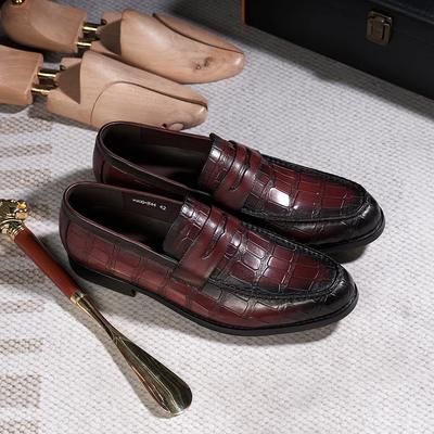 Moda Moda Męskie Penny Loafers Skóra Naturalna Casualowe Loafersy Czerwony Wzór Krokodyli Biuro Wesele Impreza Wsuwane Buty Wizytowe dla Mężczyzn